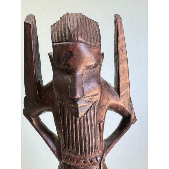 African Tribal Hand Carved Male Elder Winged Shoulder Ebony Wood Figurine Kenya - Picture 3 of 10
